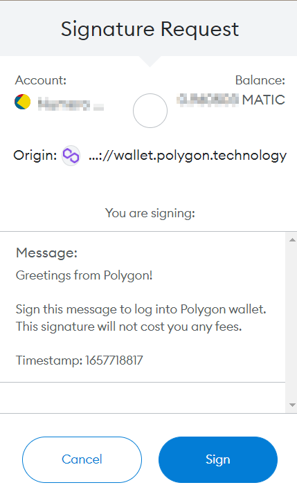 Signature request to log in