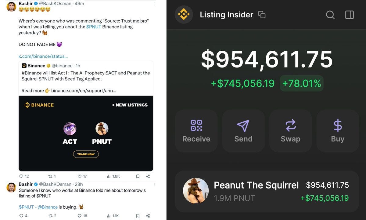 Insiders made millions with PNUT & ACT buying before binance listing. | by  CryptoBro | Medium