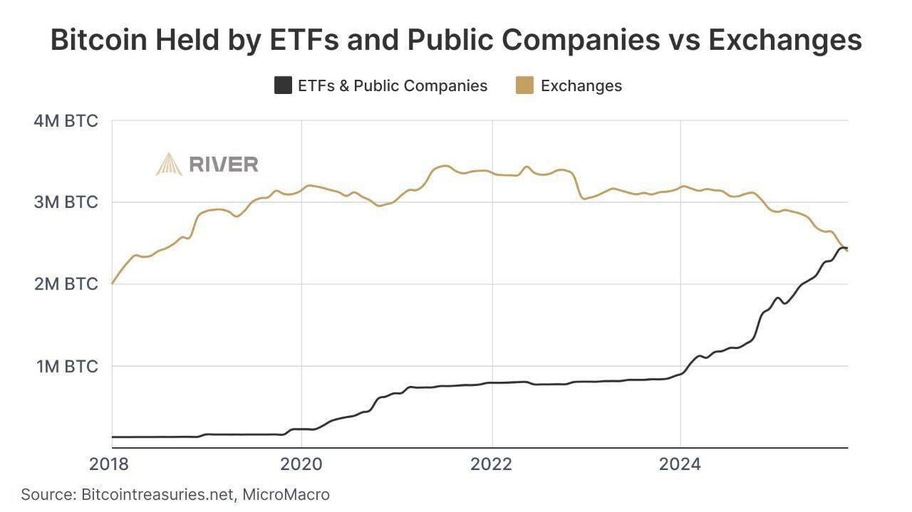 ETFs and Public Companies Hold More Bitcoin Than Exchanges — What That  Really Means | by Gabriel R. | Crypto & Trading | Crypto Capital | Dec,  2025 | Medium