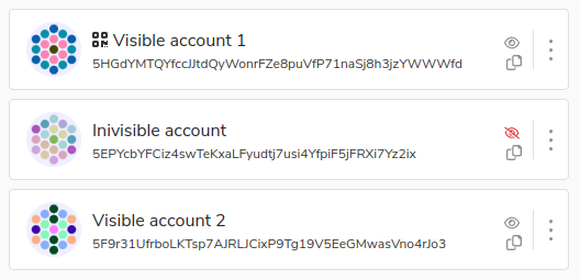 Some accounts are visible, and some are hidden