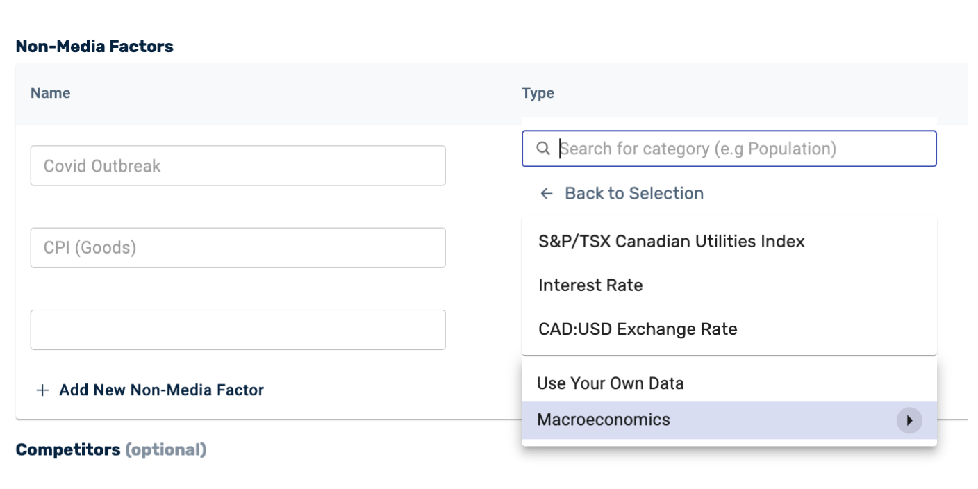 Arima's self-directed Marketing Mix Model allows users to incorporate any non-media variables that could influence sales.