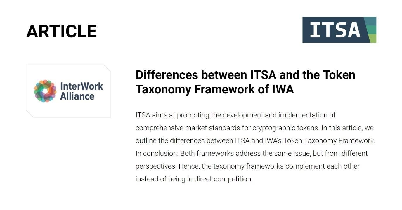 Towards a Token Classification Standard — Comparing the Frameworks of ITSA  and IWA | by International Token Standardization Association | Medium