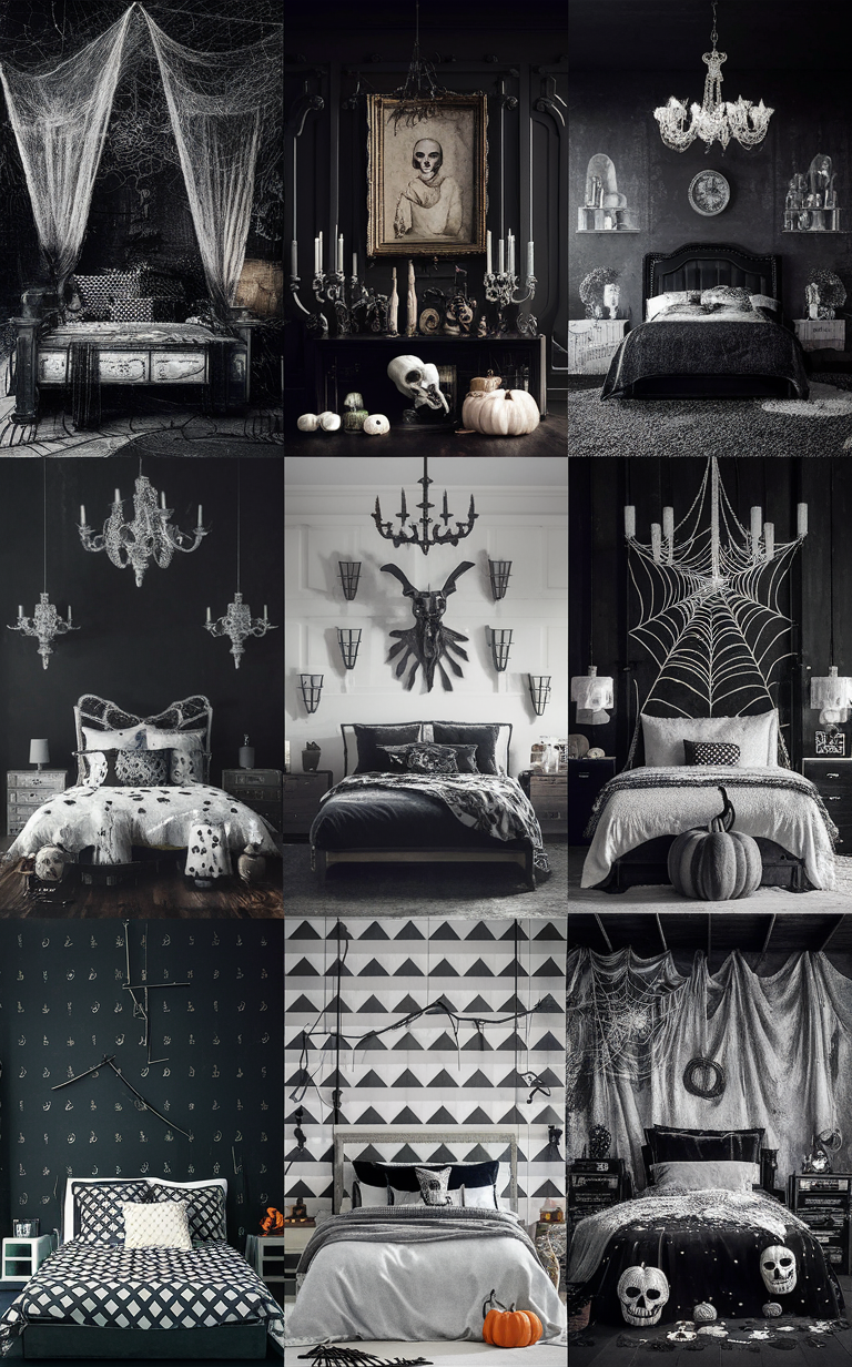 Top 15 Stylish Black and White Halloween Bedroom Designs | by Home Cabinet  Expert | Medium, image size:768x1232