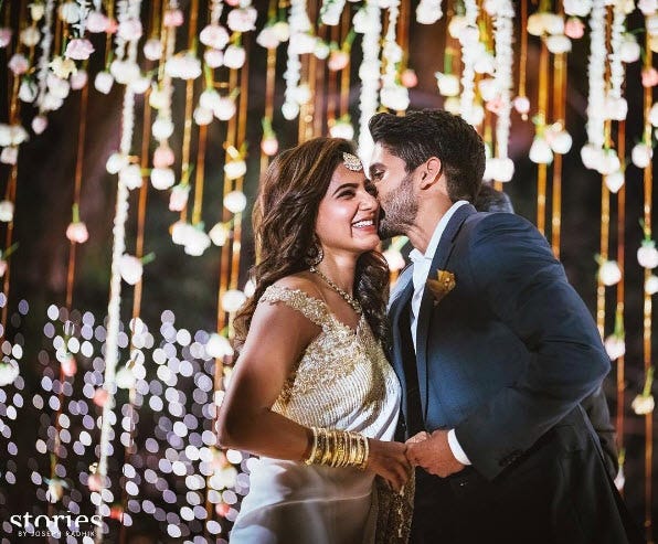 Recently Engaged Samantha Prabhu Got Her Love Story Embroidered On Her  Saree | by Editor | Medium