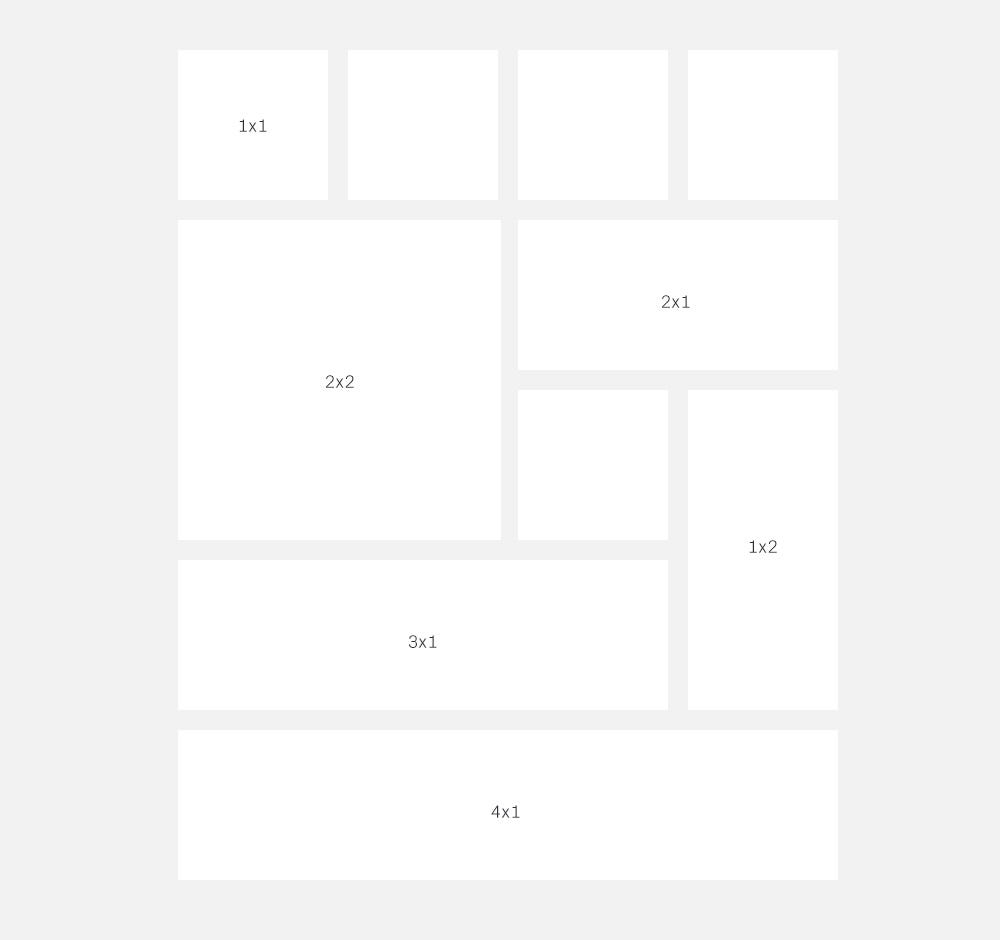 4-column grid wireframe are used in different permutations, enabling the CMS system to also inform a dynamic pattern language.