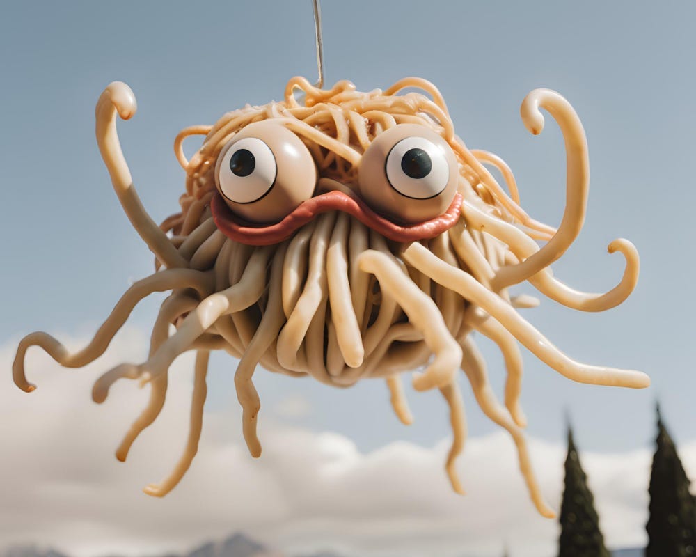 Professor Dawkins \u0026 the Flying Spaghetti Monster | by Humphrey About |  Medium, image size:1000x800