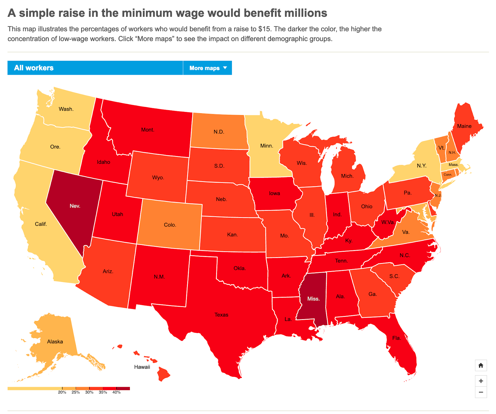 【2/18週報】美國基本工資全覽圖，哪些州離時薪15 美元最遙遠？ | by OCF | g0v.news