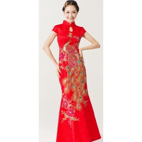 open lace back dress Short Red Chinese Dress main image 1