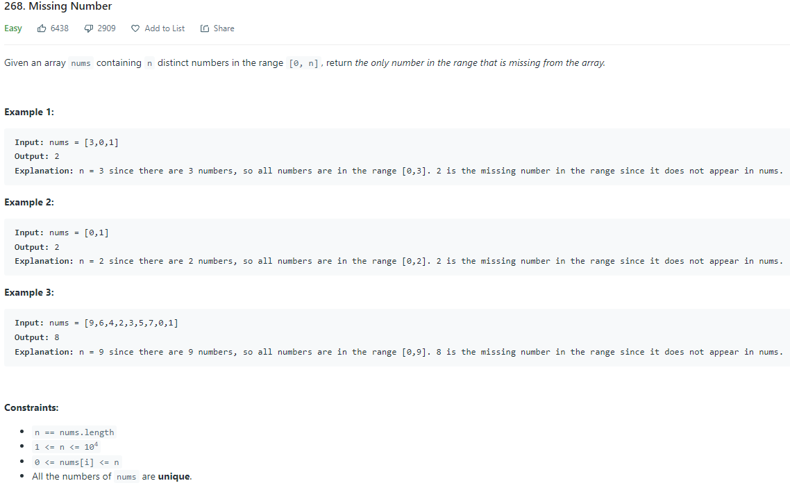 LeetCode 268. Missing Number — Python Solution | by Nicholas