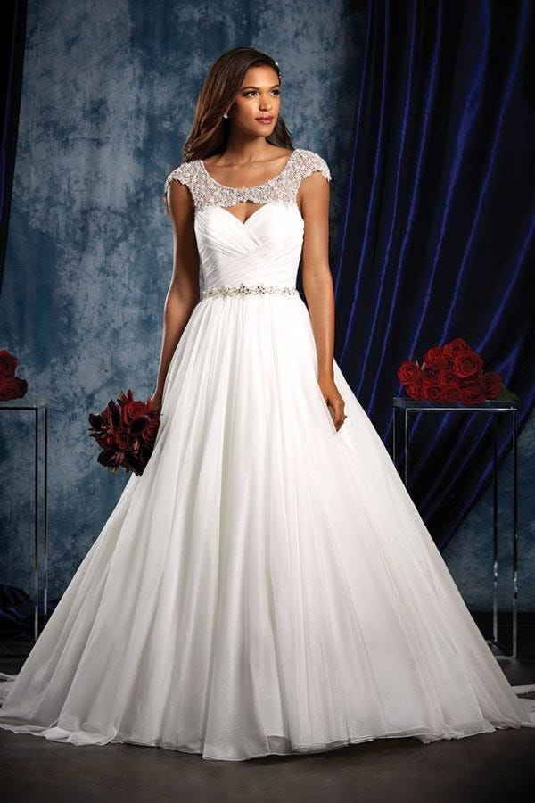 Style 964 by Alfred Angelo Sapphire Bridal Collection  Floor length Cap  sleeve Ballgown Chapel Length Net Scoop Dress | by Ira Judd | Medium