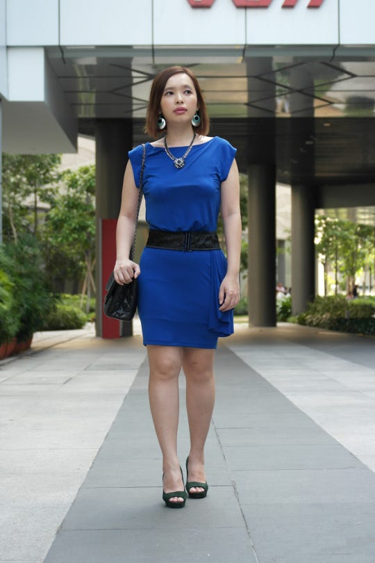 cobalt blue bodycon dress Vesper bengaline choker detail foldover v neck midi dress in cobalt blue