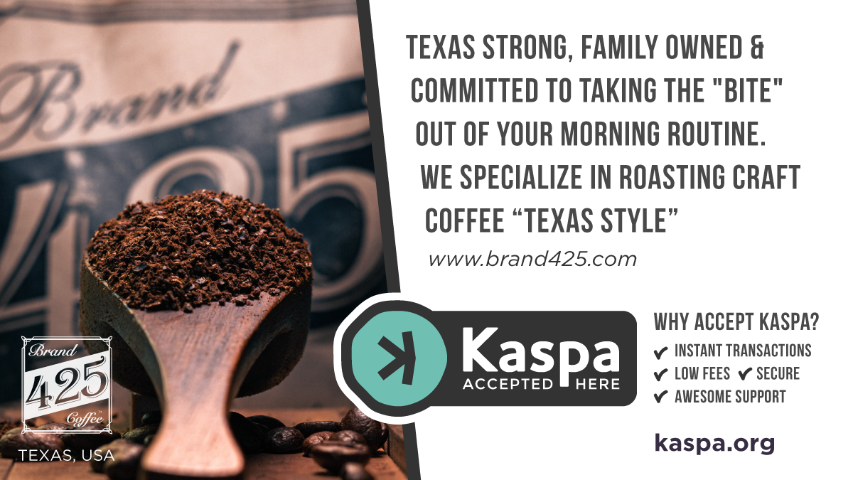 Kaspa Accepted Here — Brand 425 Coffee | by N. R. Crowningshield | Kaspa  Currency | Medium
