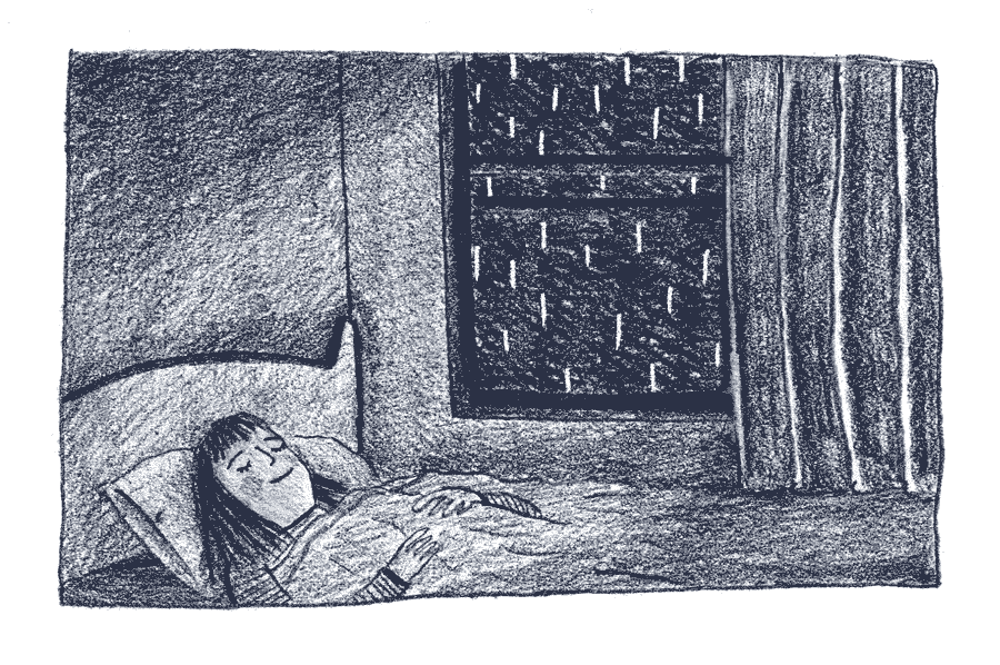 Temperature, scent, and tactile cues that enhance rain sleep