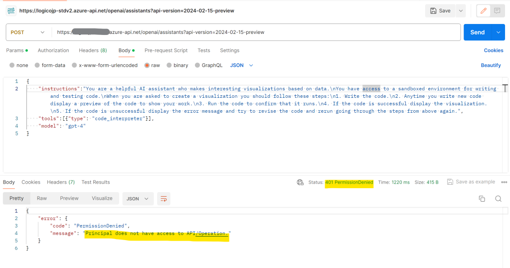 Unable to complete the tutorial for assistant APIs of Azure OpenAI