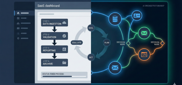 Comparison of the legacy SaaS 'tool' model versus the Agentic AI 'outcome' model