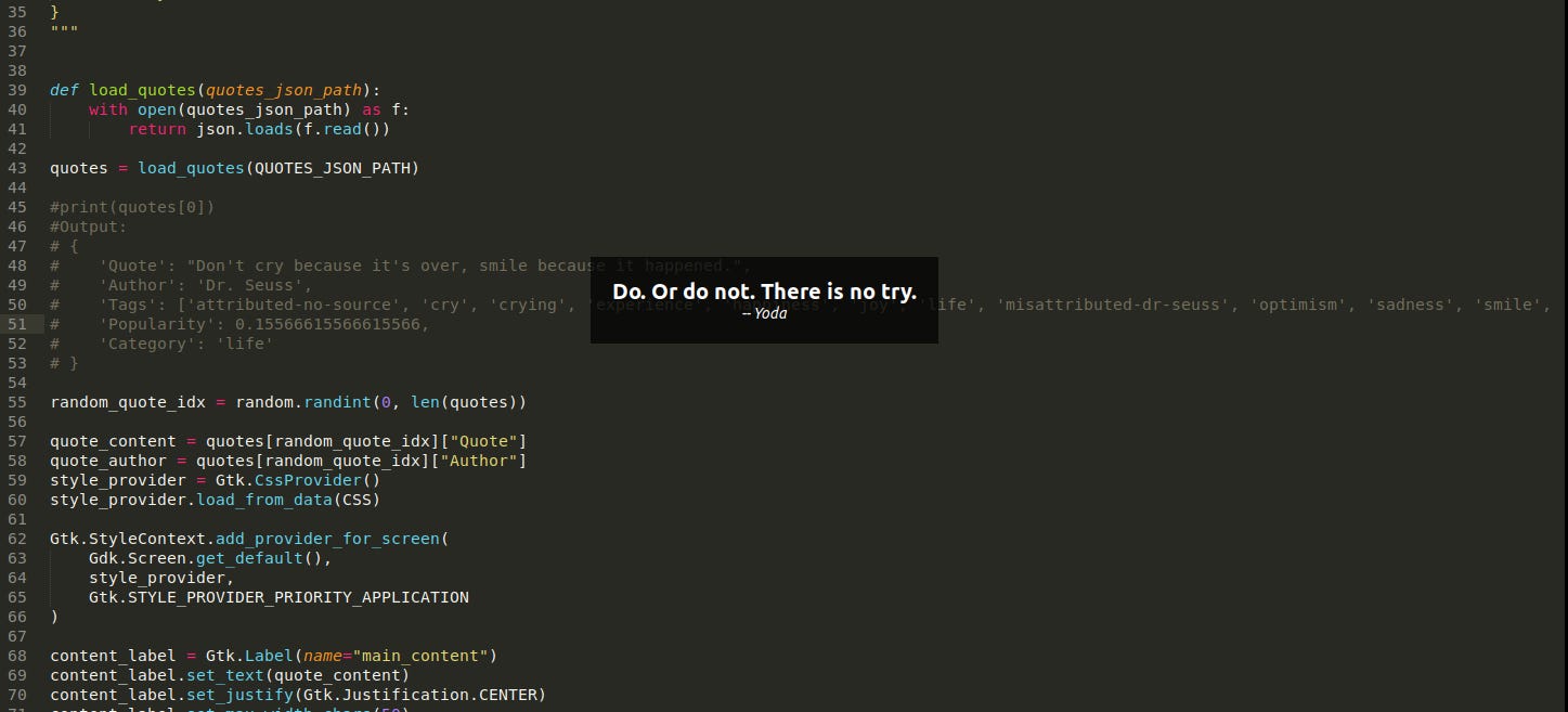 Building a desktop app using GTK and Python to display motivational quotes  — Part#1 | by Kartik Godawat | Analytics Vidhya | Medium, image size:1447x657