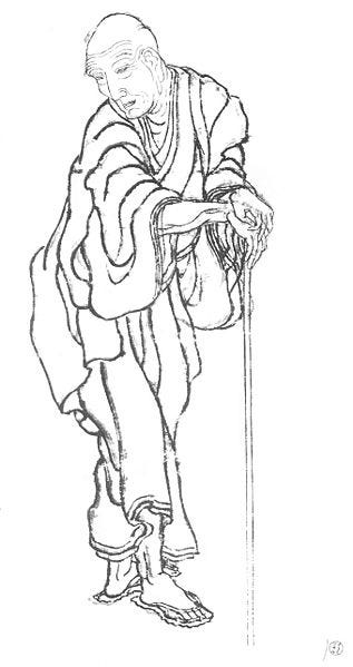An old man.  鉛筆画 Katsushika Hokusai-Old Man Obsessed with Painting | by