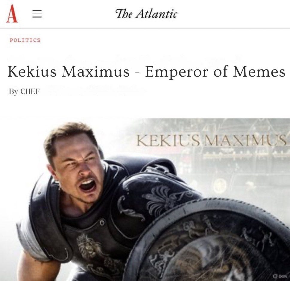Kekius Maximus: How Elon Musk Became the Meme Gladiator of the Internet |  by Haseena Baig | Medium