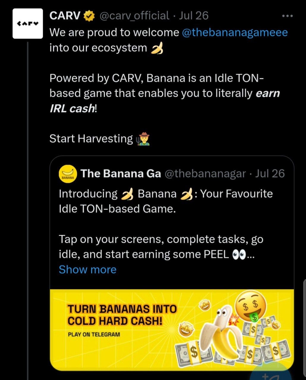 CARV X BANANA AIRDROP ( CARV Rised $ 50 Million) - Crypto Complex - Medium