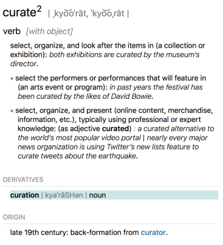 Dictionary Definition of 'Curate'