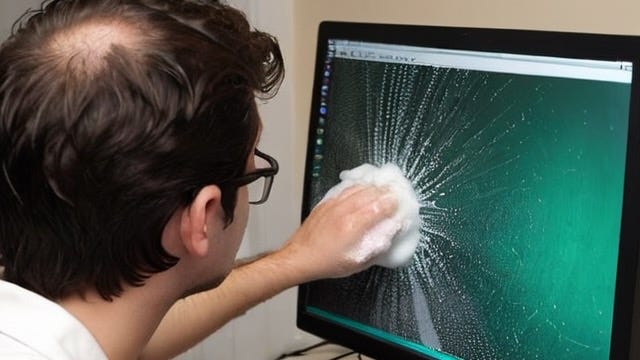 starryai: A developer washing their computer screen