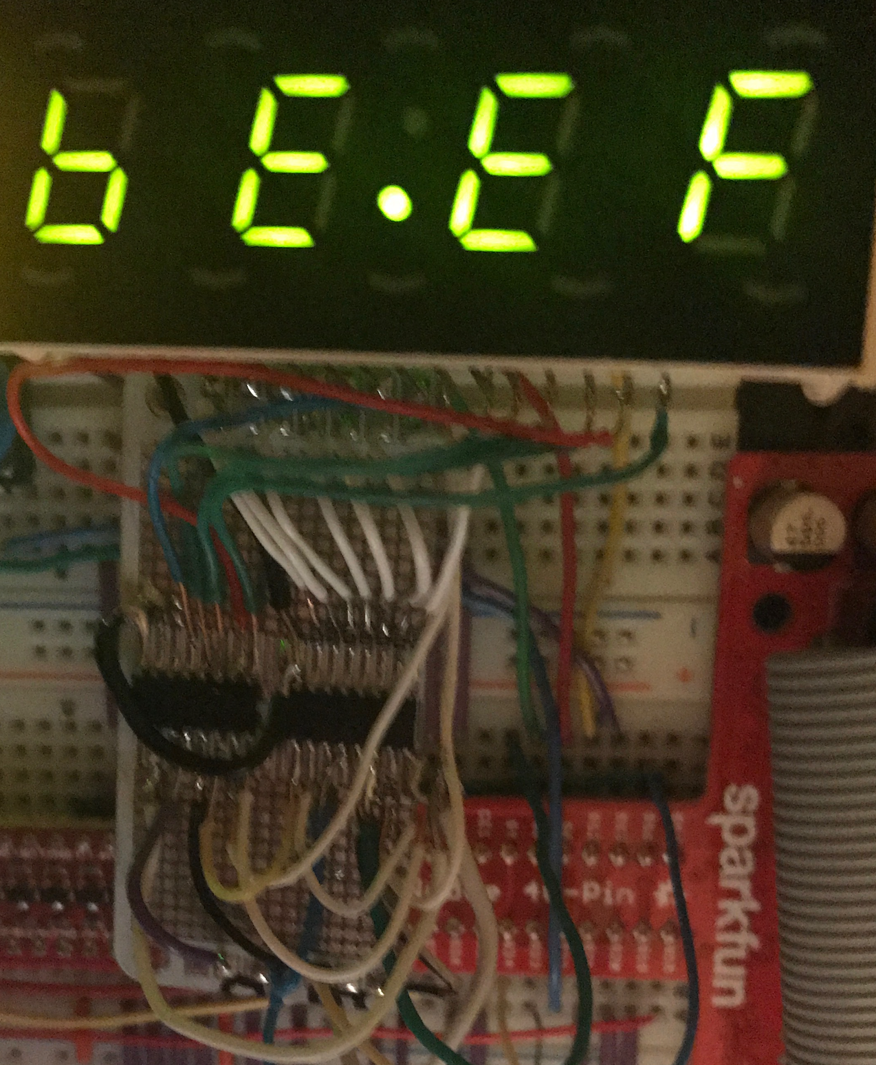 4x7-segment LED display as a digital clock using two 74HCT595 8
