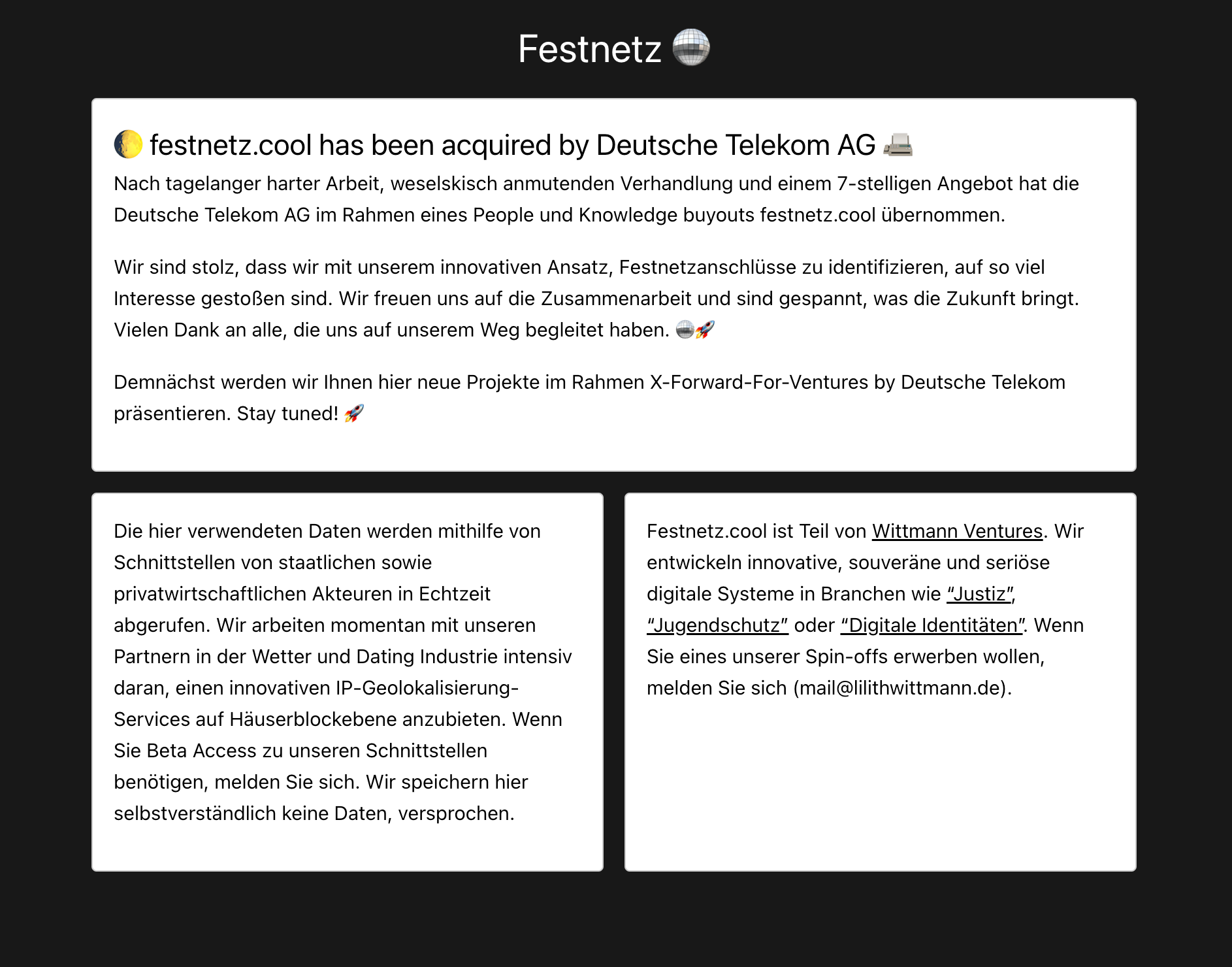 festnetz.cool got acquired by X-Forward-For-Ventures der Deutschen Telekom  AG | by Lilith Wittmann | Medium