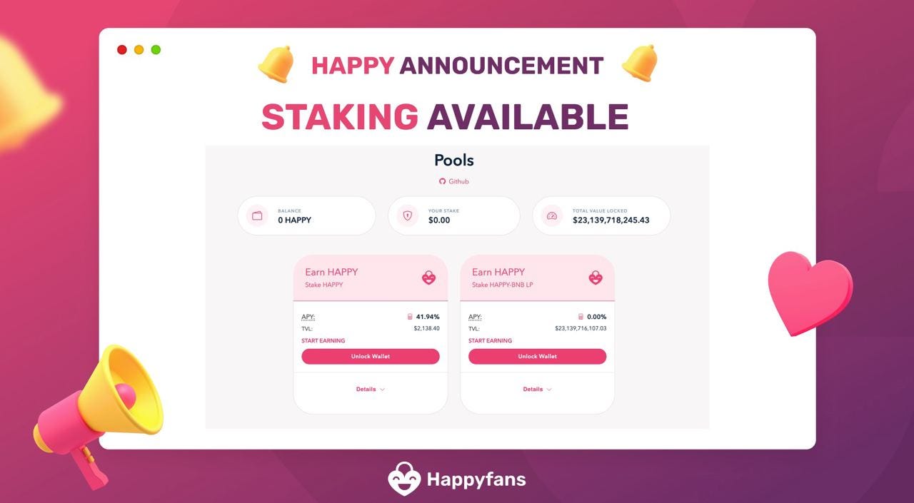 Native Staking platform on HappyFans: how to stake $HAPPY and get high  rewards. | by Happyfans | Medium