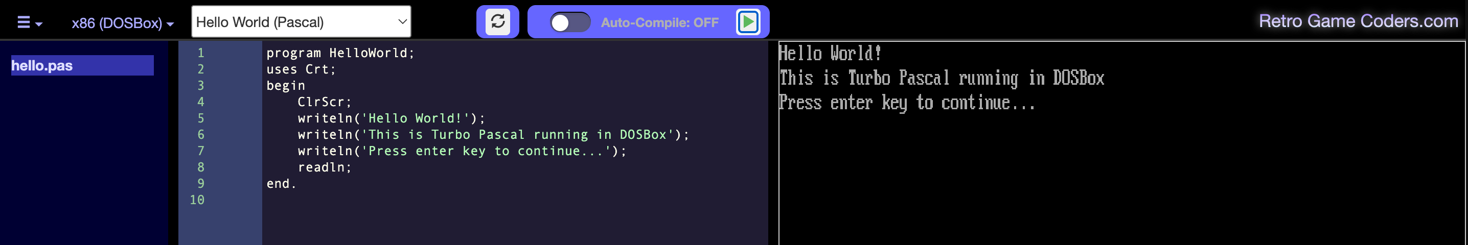 Hello World in Turbo Pascal