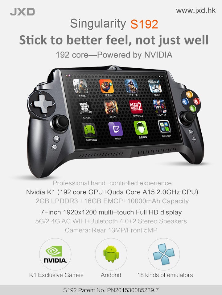 Crazy Finger joy：JXD S192 powered by Nvidia K1 192-core GPU