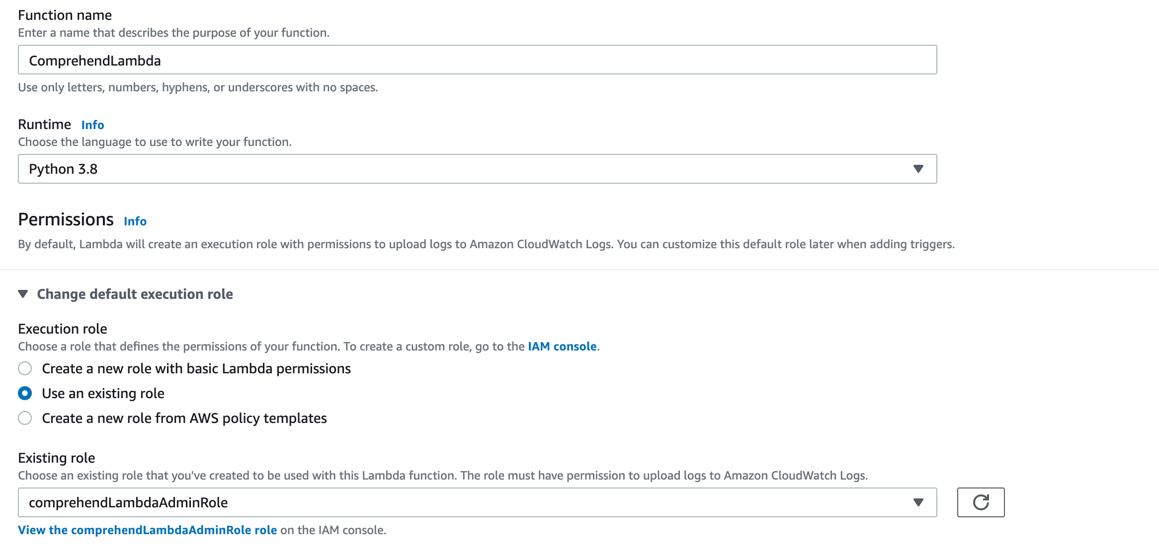 Creating Lambda function (Screenshot by Author)