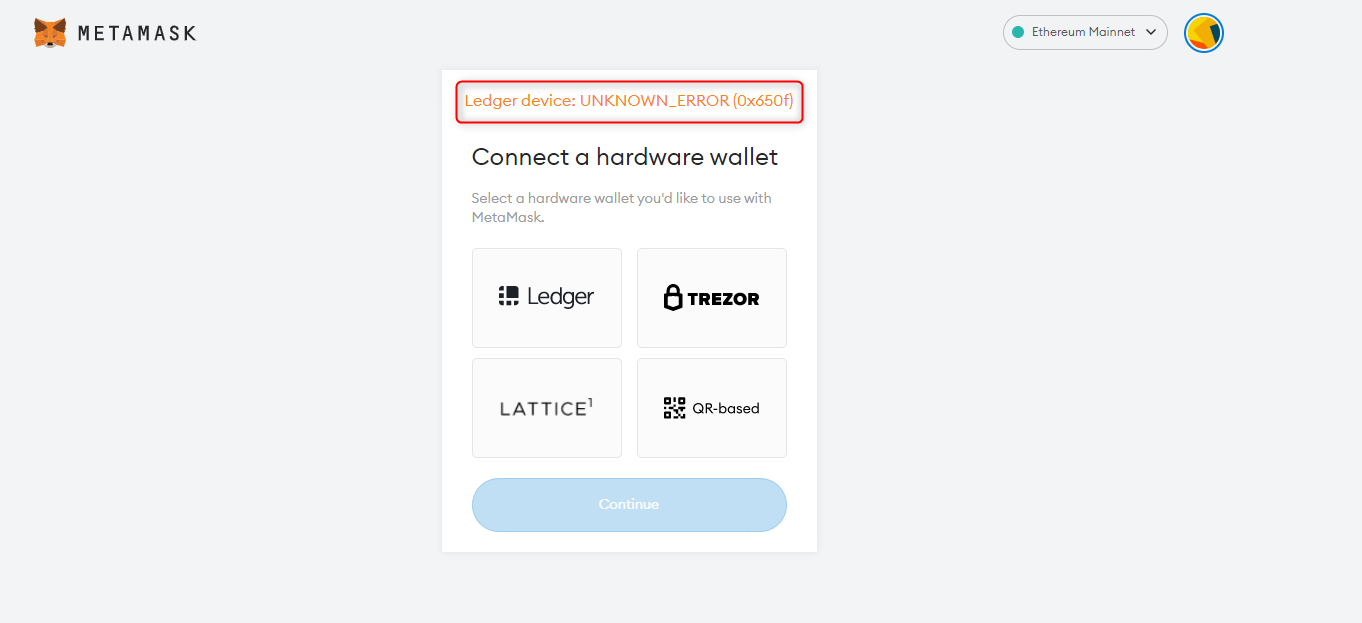 SOLVING THE UNKNOWN_ERROR (0X650F) IN METAMASK with Ledger Wallet | by  David Lehman | Medium