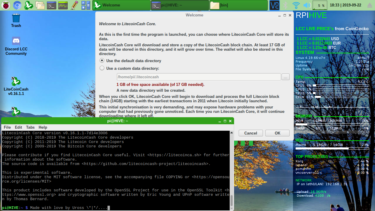 LiteCoin Cash core wallet 0.16.1.1( update 21.9.2019) preinstalled  IMG(image) file for SD CARD burn (Raspberry PI 3/3+), ready for HIVE MINING  — URGENT UPDATE | by Uros Spenko | Medium
