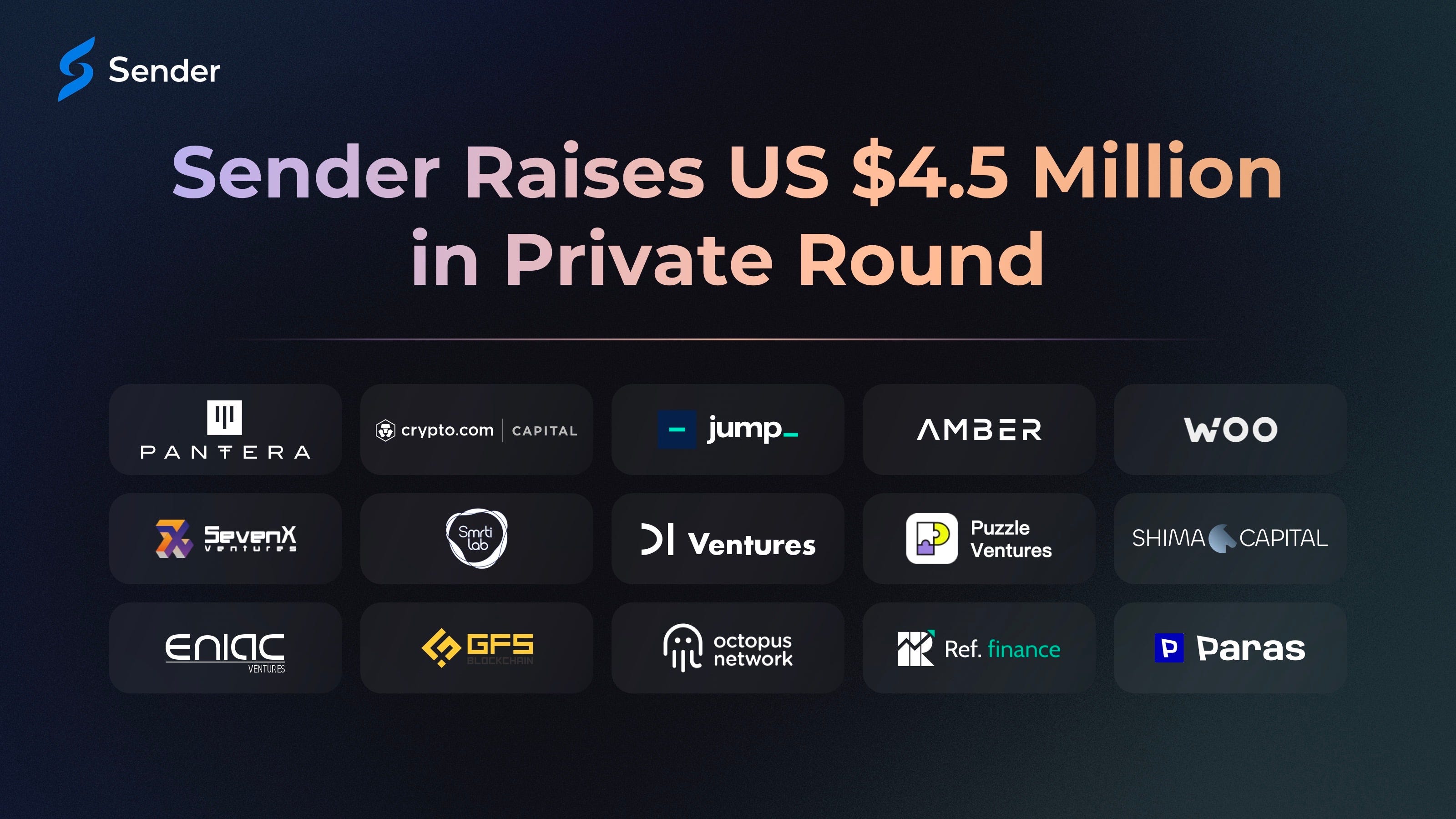 Sender Wallet Raises US$4.5 Million in Private Round Led by Pantera | by  Sender Labs | NEAR Protocol | Medium