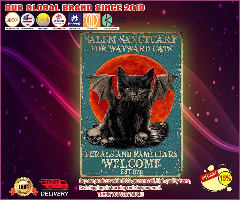 Halloween Blechschild 'Salem Sanctuary For Wayward Cats' – Retro Kürbis Katze Design, 20x30 Cm