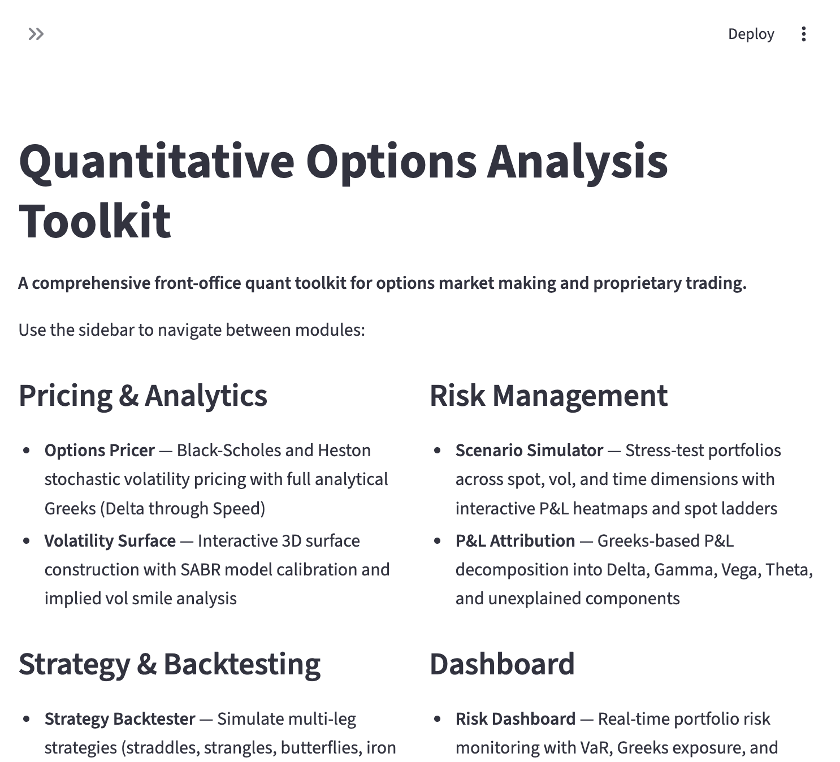 Quantitative Options Analysis Toolkit: A Containerized Platform