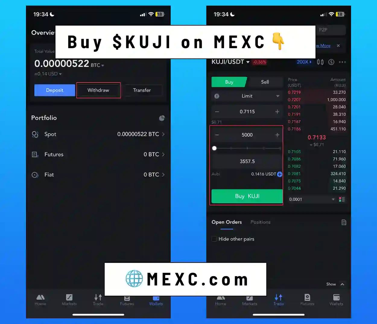2/2) How to buy $KUJI via an exchange (MEXC) (ENG) | by KujiraBenelux |  Medium