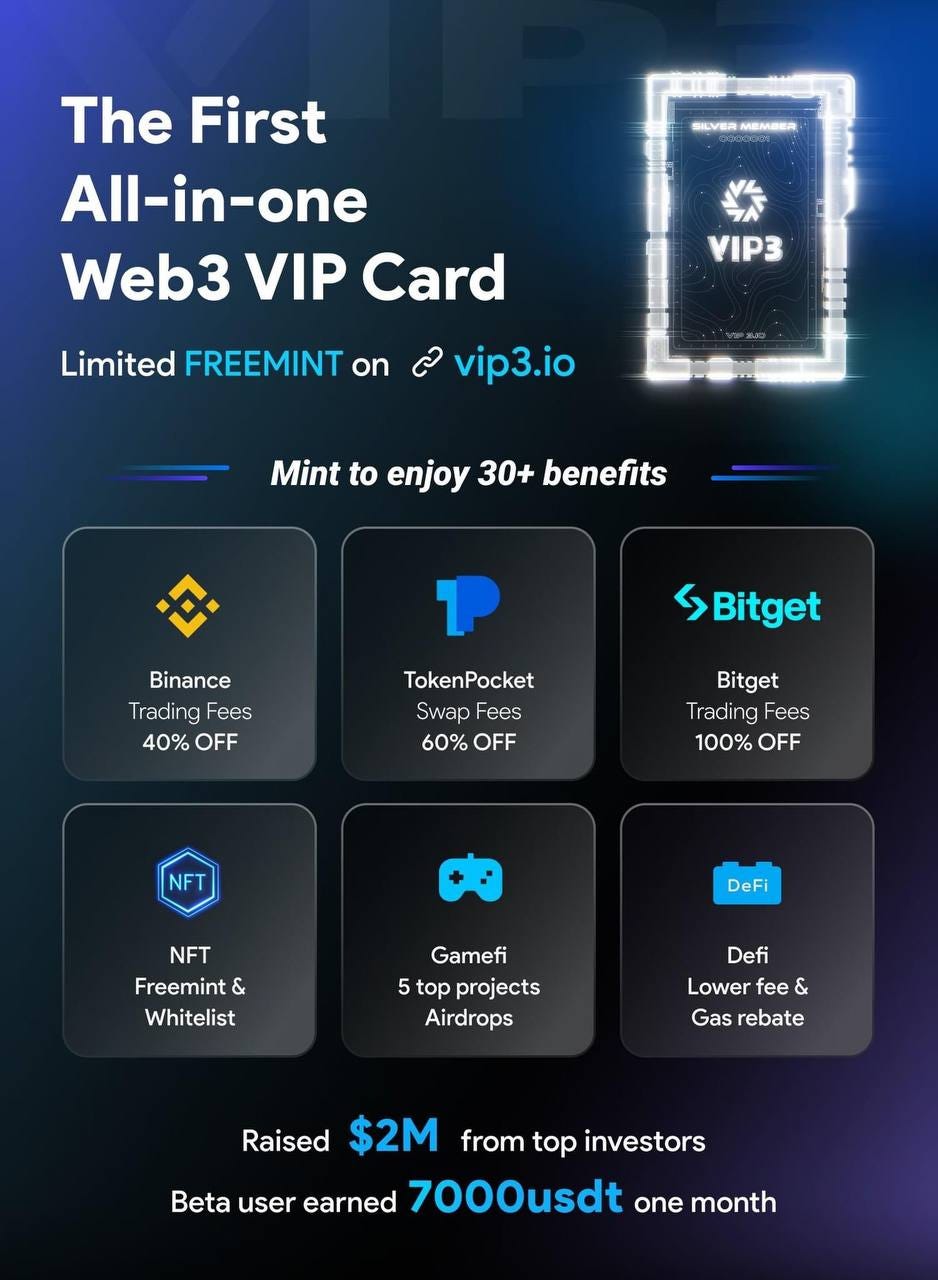 VIP3 potential Airdrop. first Web3 VIP card from VIP3. It gives… | by Crypto  Complex | Medium