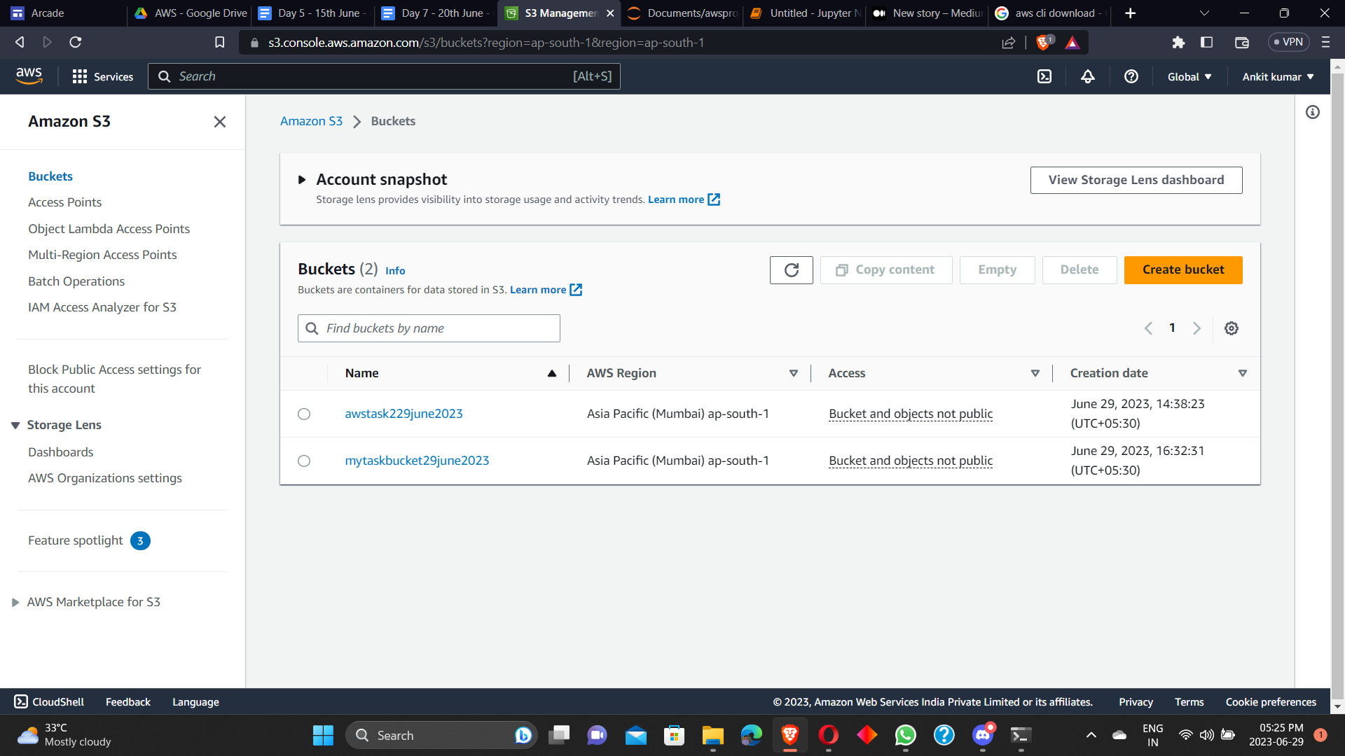 Create an S3 bucket and upload objects using both the Command Line
