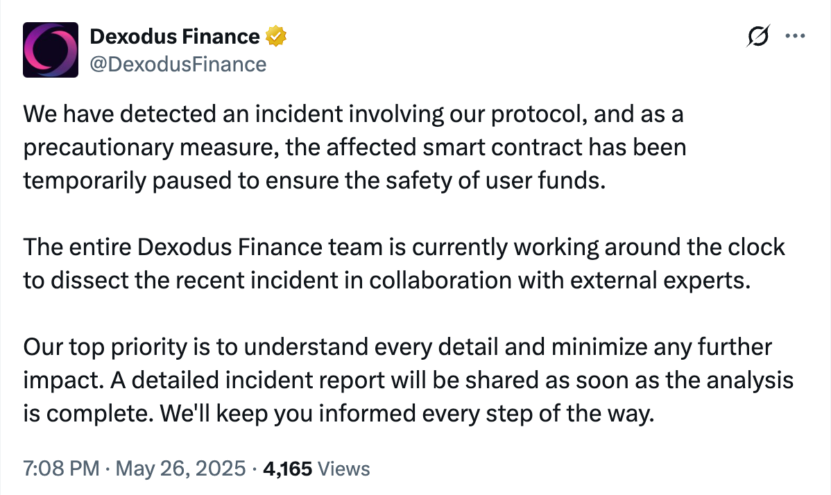 Dexodus Finance Exploit: How a Stale Chainlink Report Enabled a ~$291K  Price Manipulation Attack | by Evgenii | CoinsBench