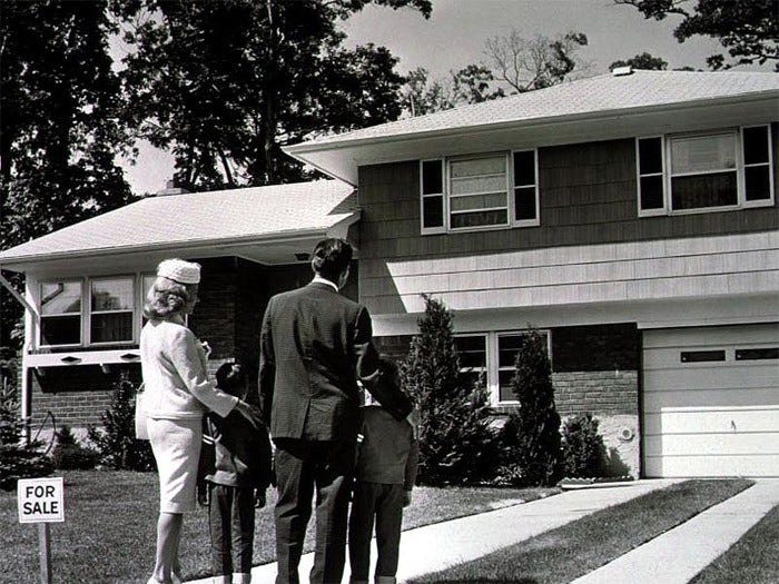 A typical suburban home that represents the American Dream in the 1950s.