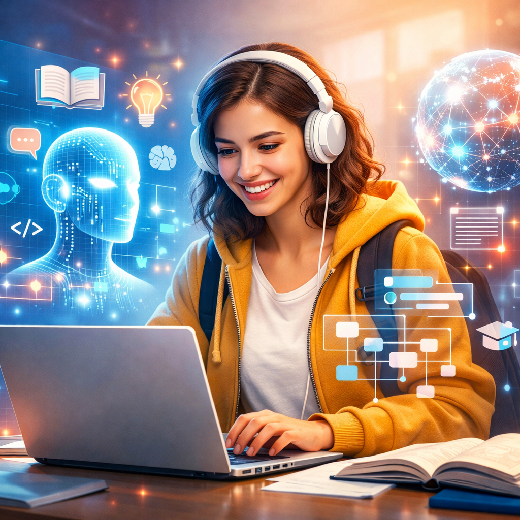 A student using AI tools for studying — futuristic learning concept.  YourStudy Method Is Outdated. Here's How ChatGPT Can 10x Your Learning | by  Rekha Pankaj Kumar | Age of Awareness | Medium