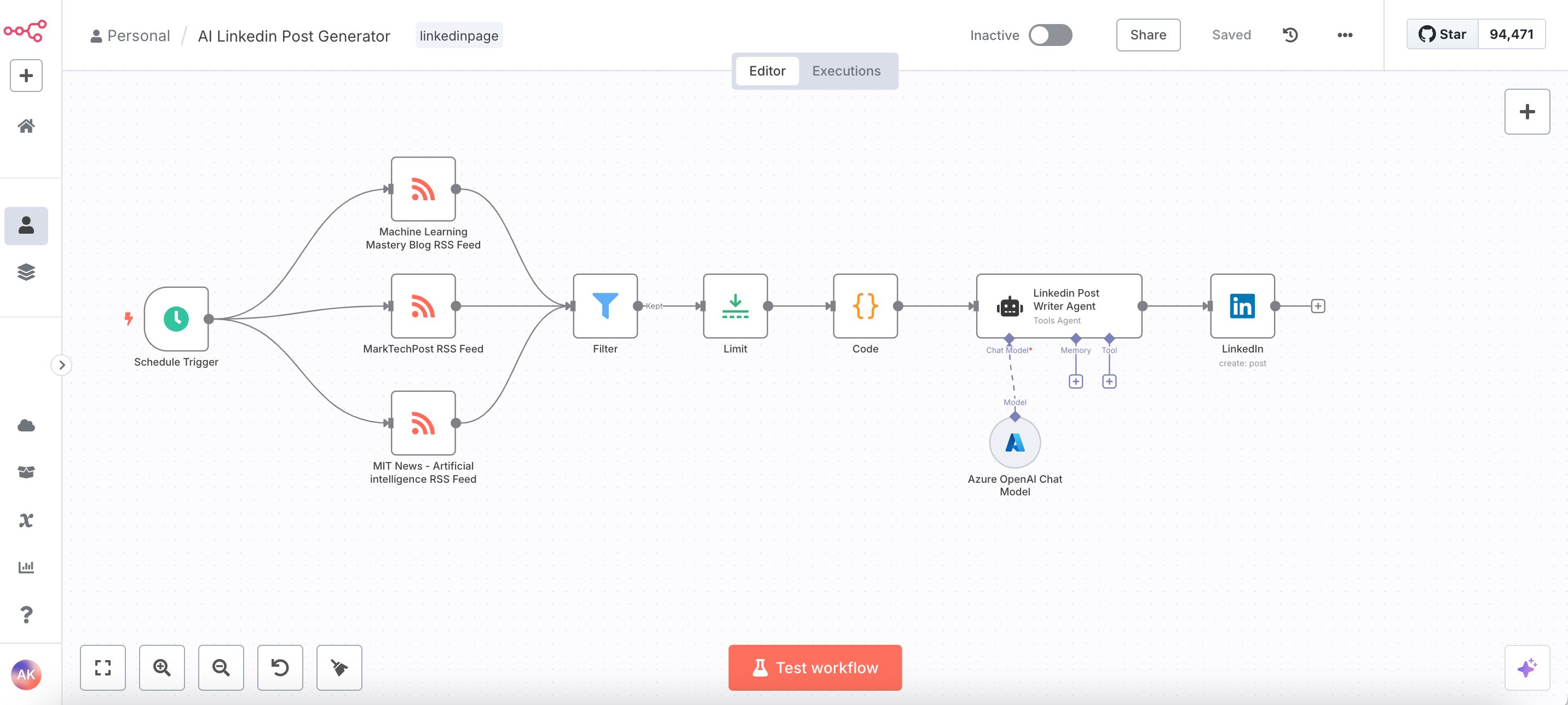 I built Linkedin Post Generator AI Agentic System with n8n and