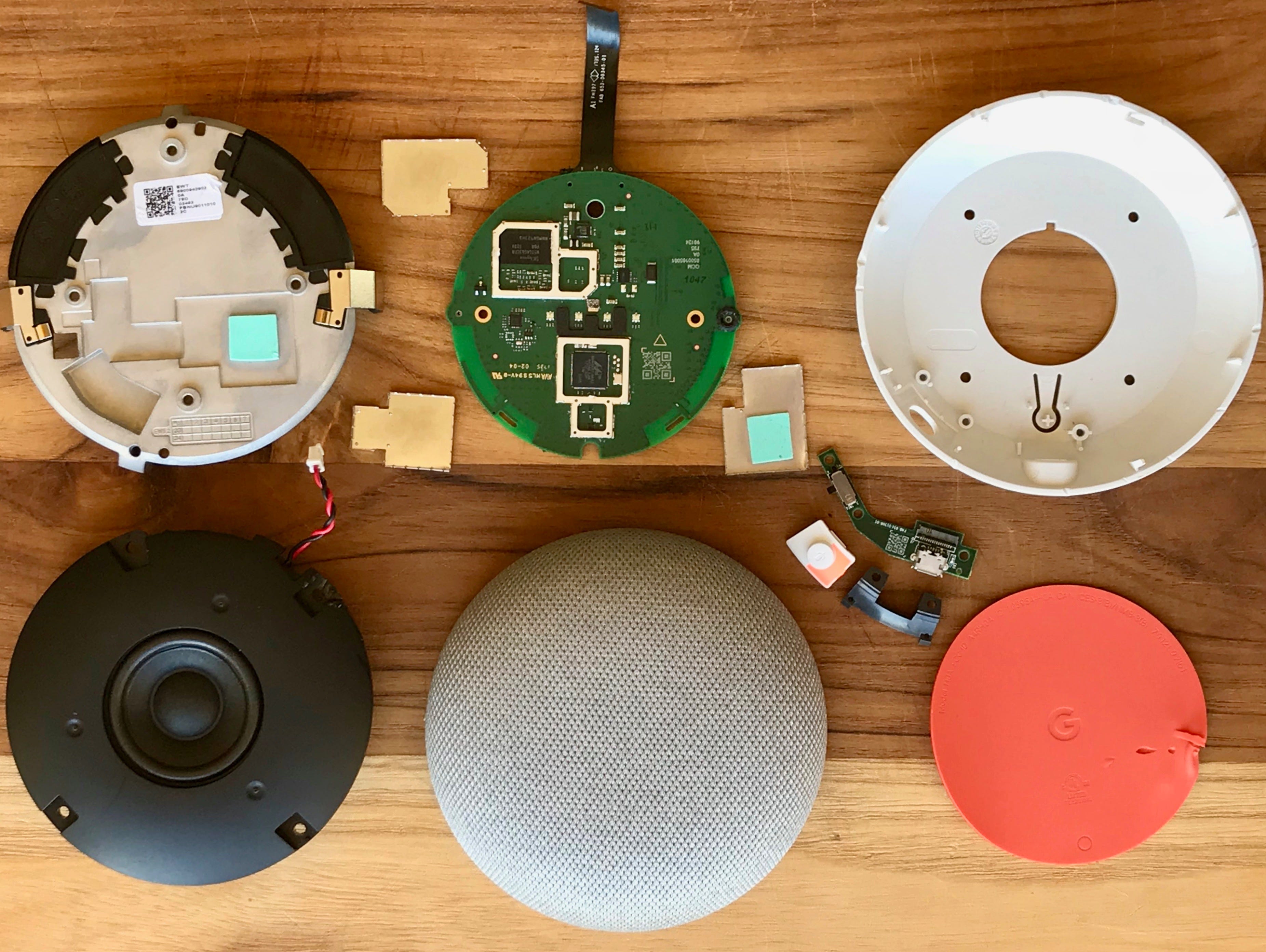 Google Home Mini teardown, comparison to Echo Dot, and