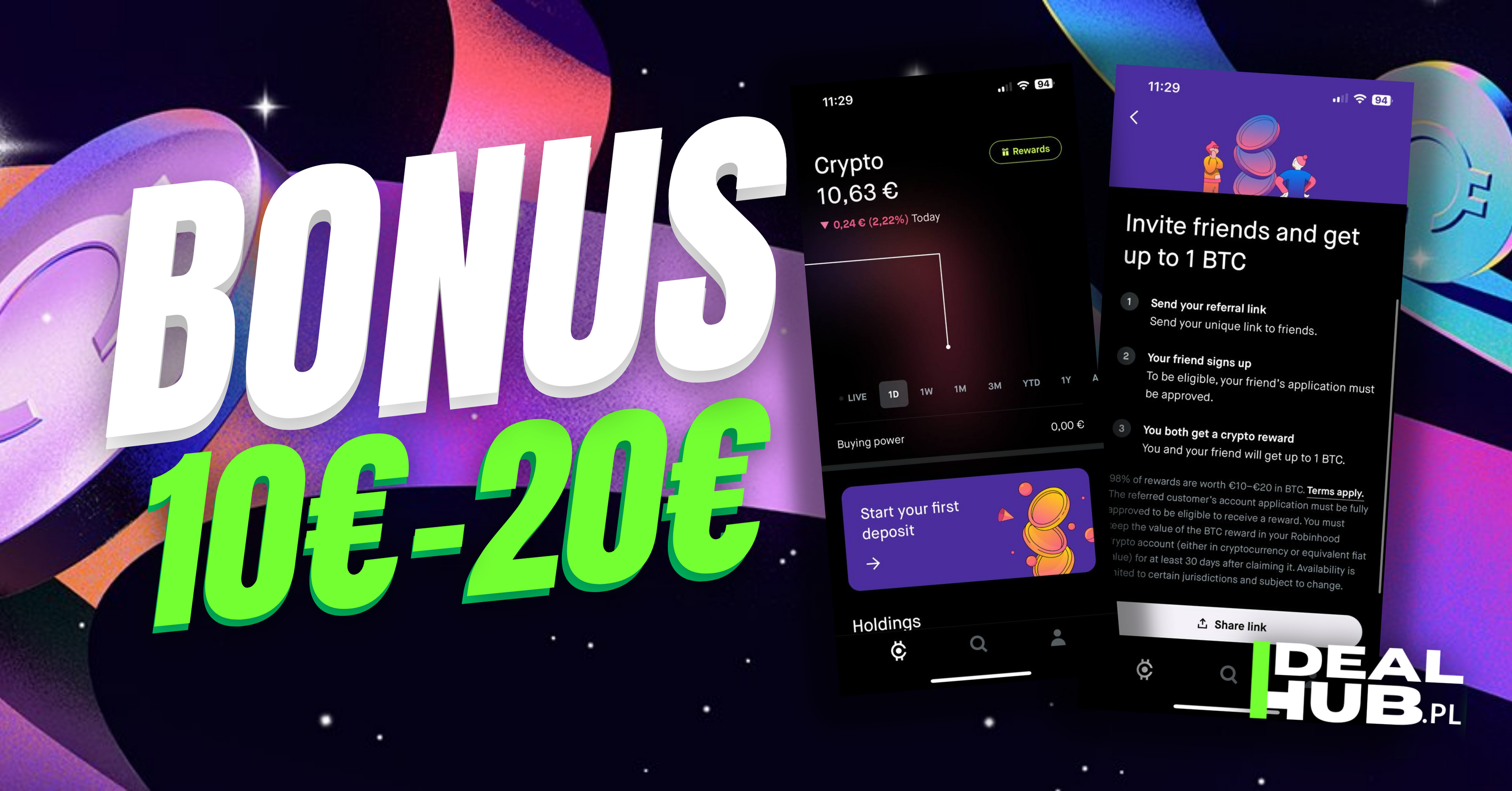 Robinhood EU — Get a free bonus between 10 and 20€ + a chance to win 1 BTC  for the lucky ones! | by dealhub.pl | Medium