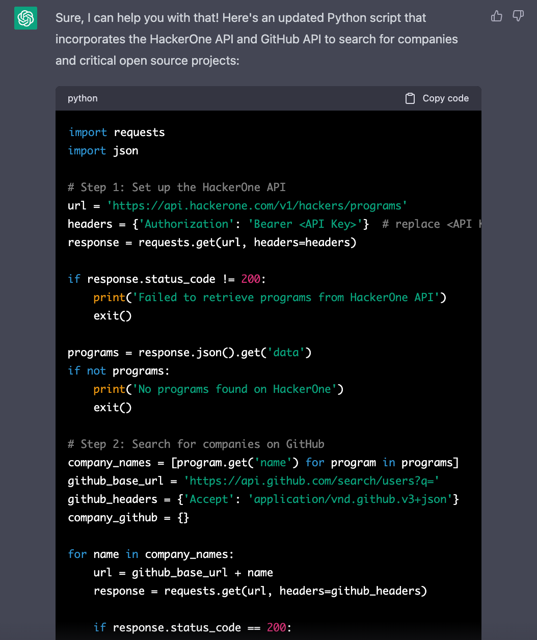 ChatGPT Python Script to Automate Multiple Reports for Every Program Using  a Critical Open Source Component | by David Merian | System Weakness