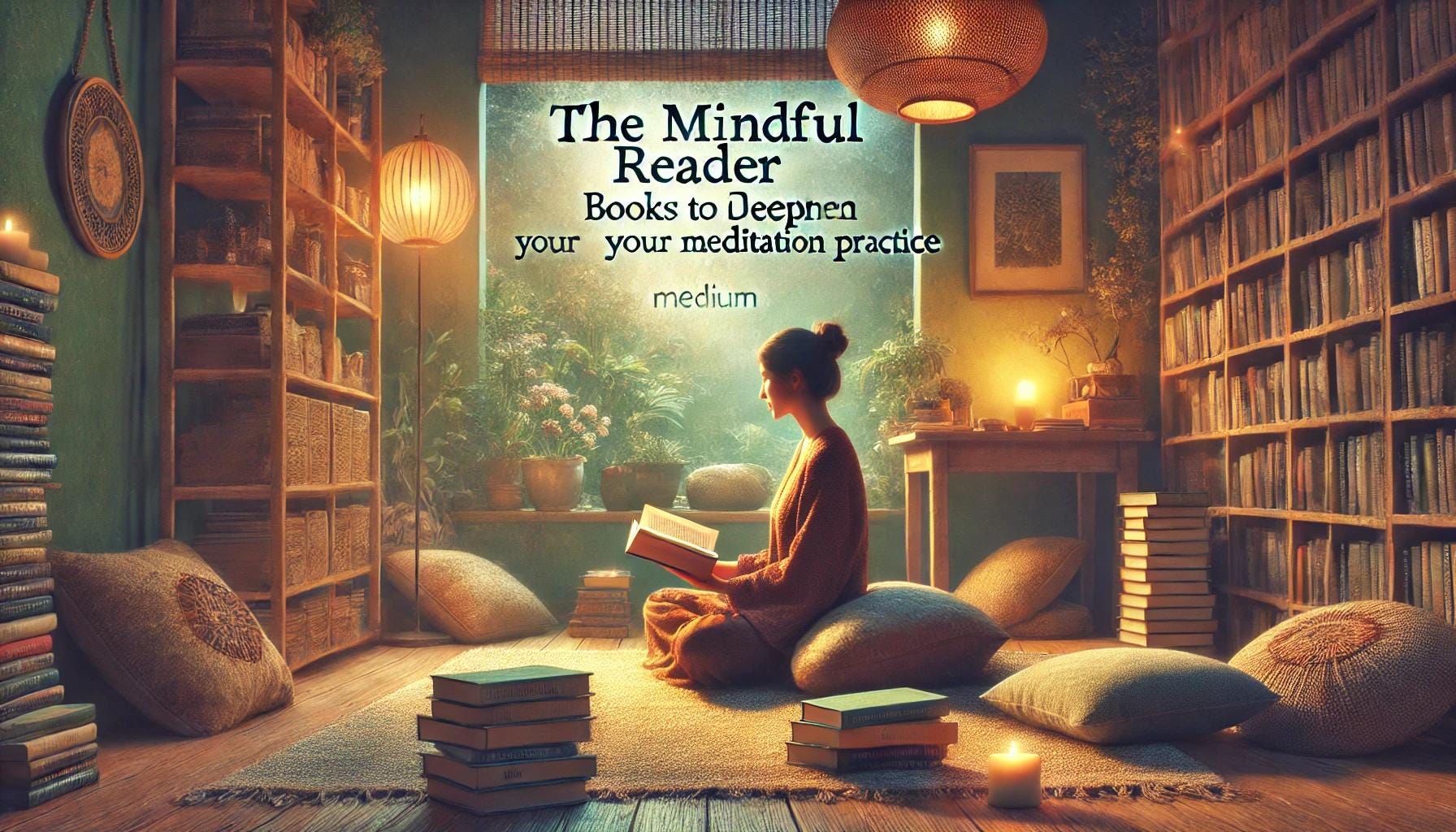 Cozy person immersed in a book of spiritual wisdom, surrounded by warm lights and plants—ideal for sections on reading and reflection.