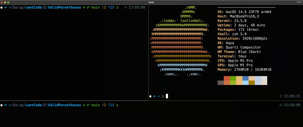 My MacOS Shell Setup = Zsh + OhMyZsh + PowerLevel10k + tmux +
