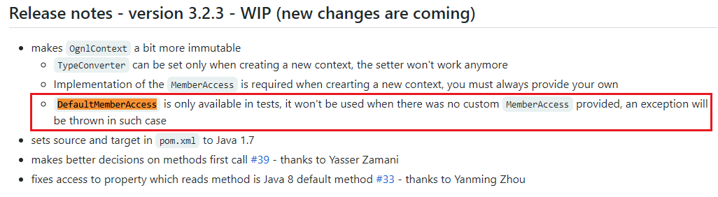 DefaultMemberAccess does not exist beyond 3.1.29, java.lang