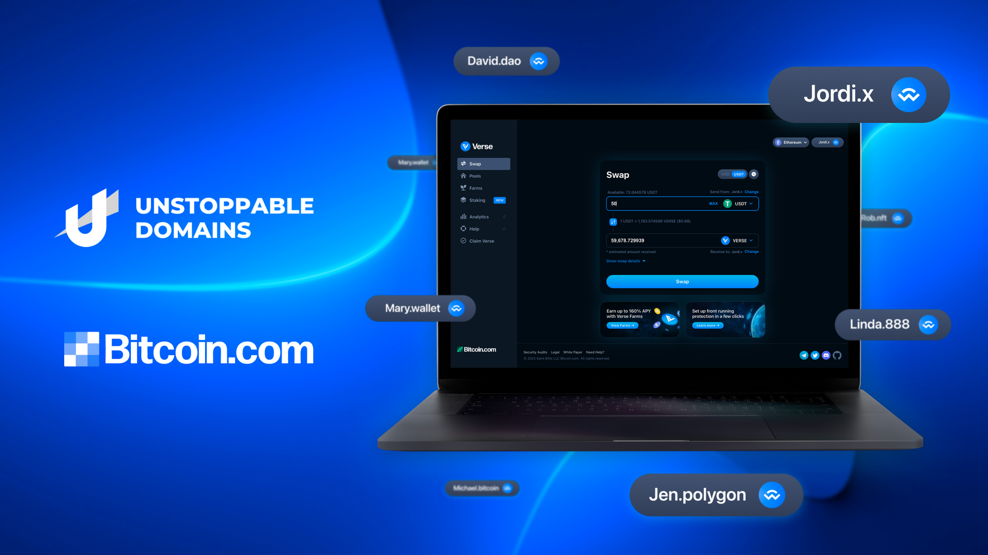 Bitcoin.com and Unstoppable Domains partner to bring human-readable  addresses to Verse DEX | by Bitcoin.com | Bitcoin.com